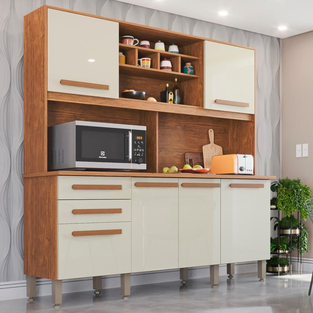 Armário para Cozinha 6 Portas 2 Gavetas Luna Plus Imop Móveis Cinamomo/off White!!