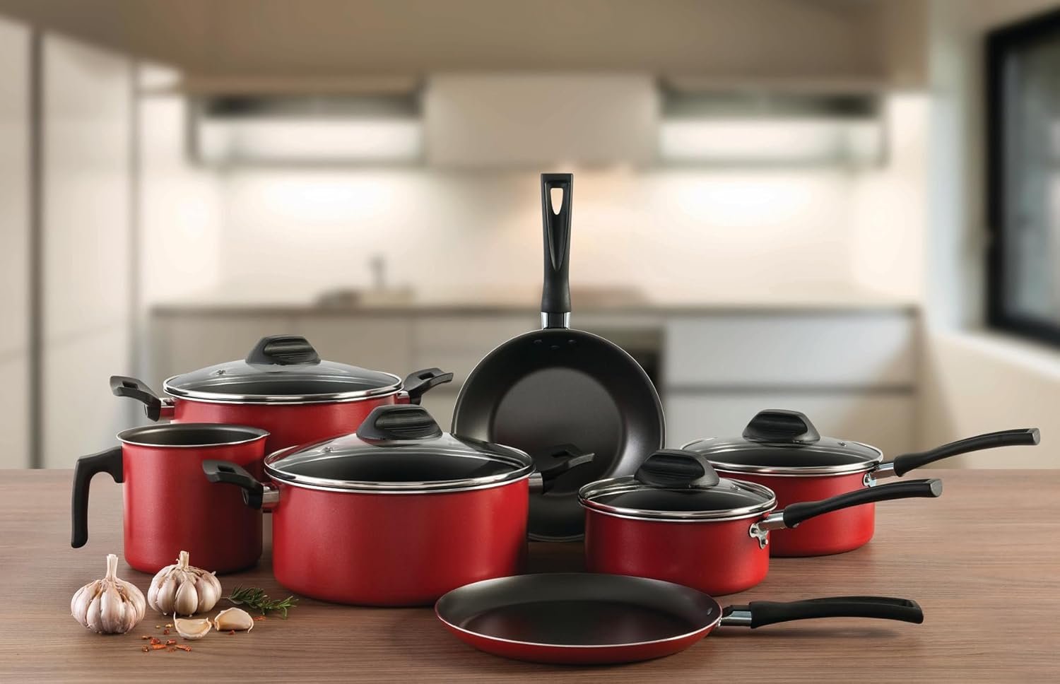 ✅Brinox – Jogo de Panelas 7 Peças Garlic Antiaderente – Vermelho!!