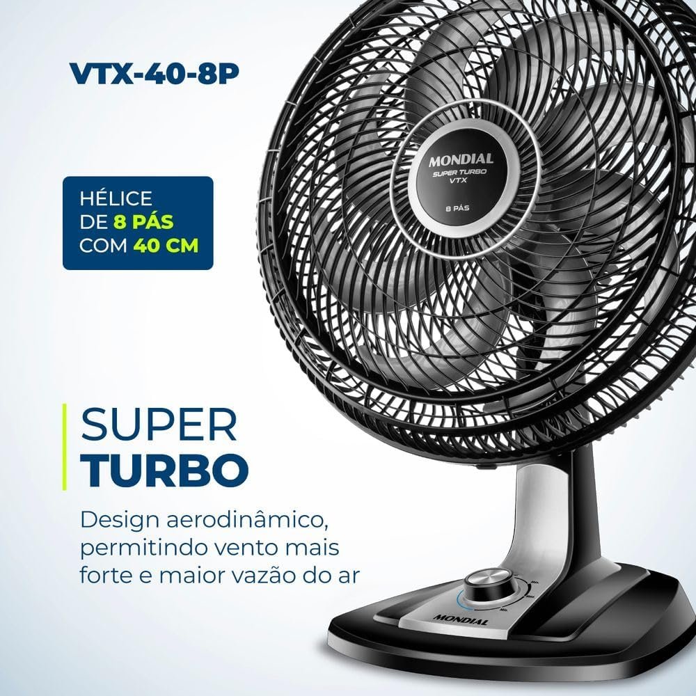 ✅MONDIAL Ventilador 40cm Super Turbo 8 Pás, Preto/Prata, 140W, 110V – VTX-40-8P!!