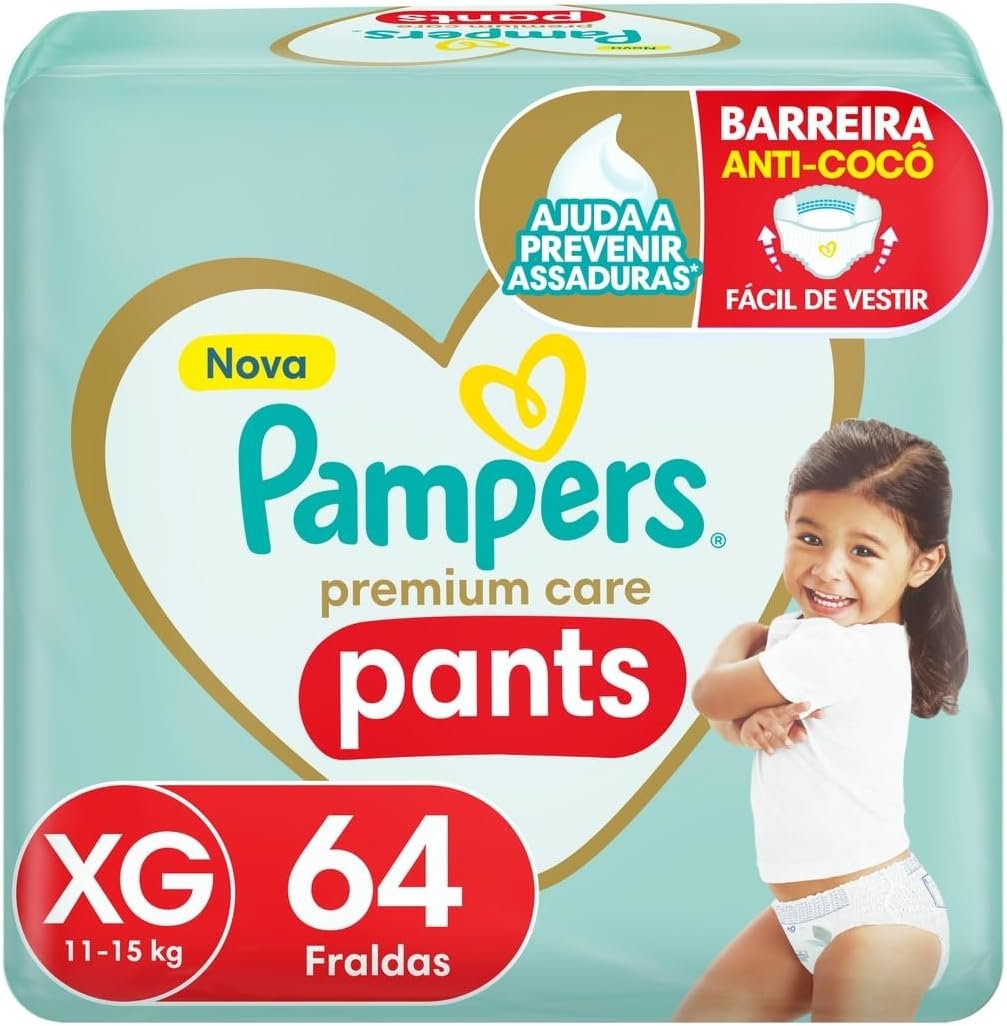 ✅Fralda Pampers Premium Care Pants Tamanho XG Fácil de Vestir 64 Unidades!!