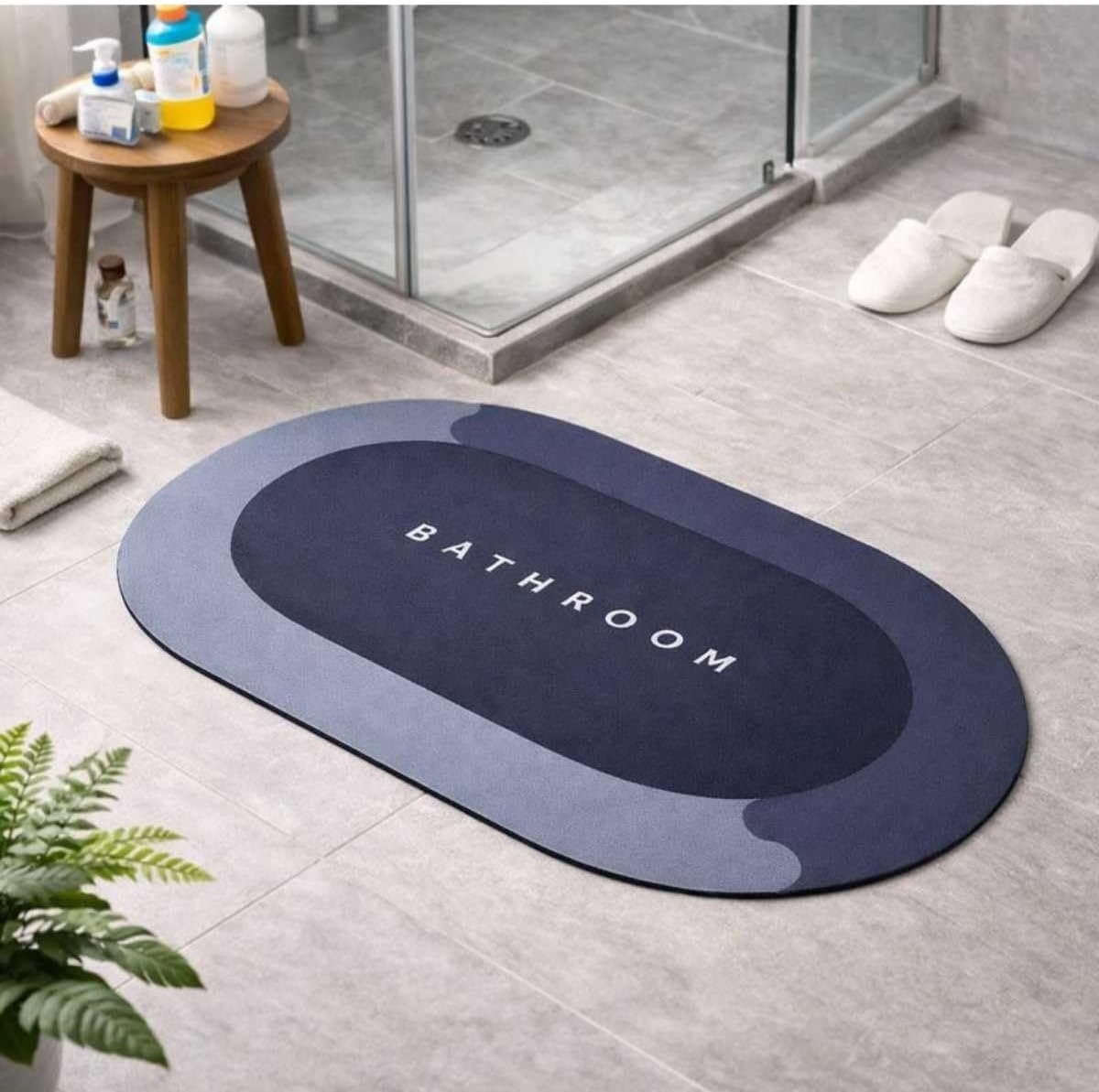 ✅Tapete Oval Absorvente para Banheiro Cinza 38 x 58 cm – Secagem Rápida😎💕!!