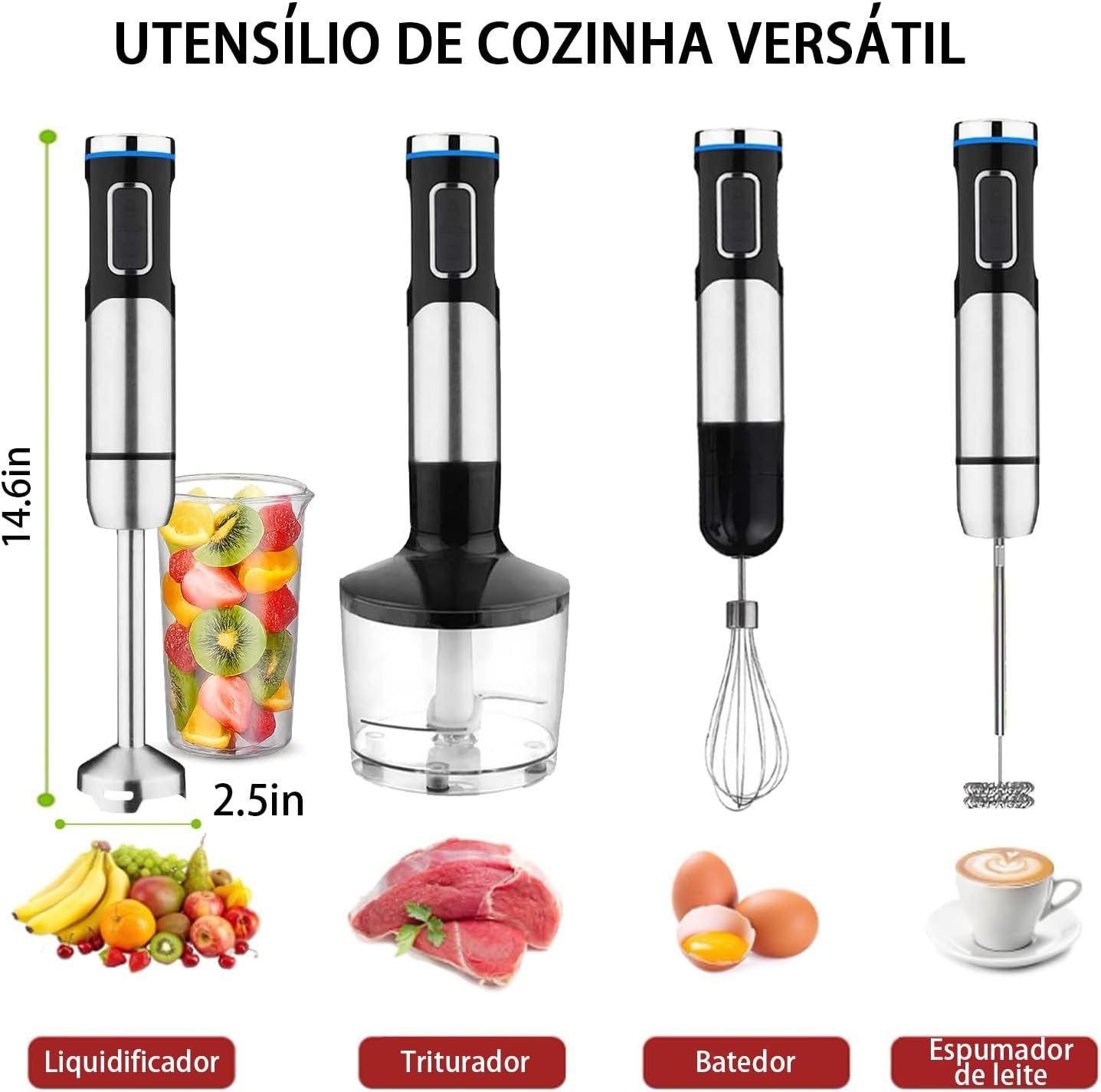 ✅Mixer portátil 5 em 1 Ajuste de 8 velocidades Com triturador😎💕!!