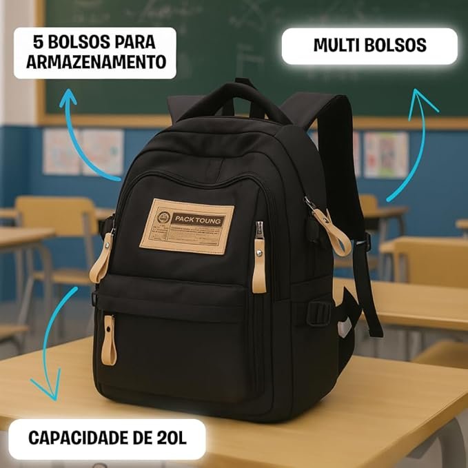 Mochila Masculina Feminina Notebook Viagem Trabalho Escola Escolar Preta Grande Impermeável 😎💕!!