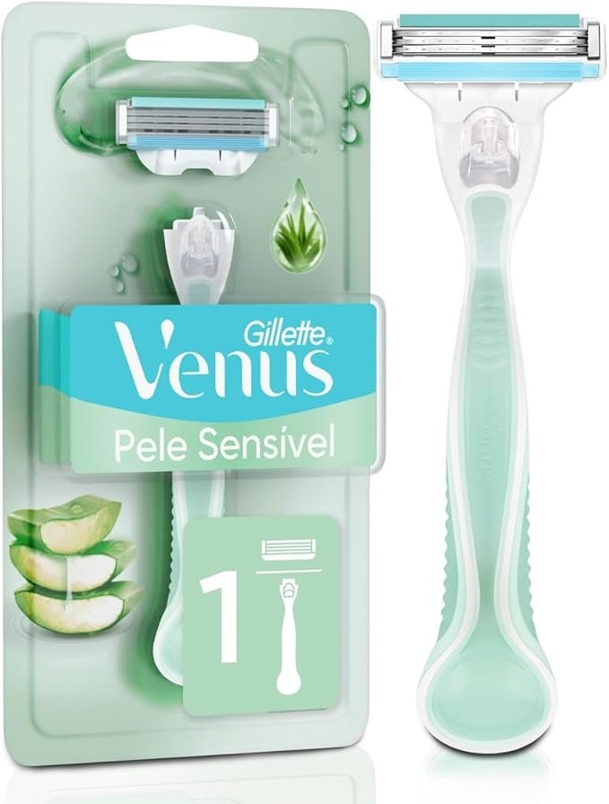 ✅Gillette Venus Pele Sensível Aparelho de Depilar Recarregável com Aloe Vera, 1 Unidade !!😎💕
