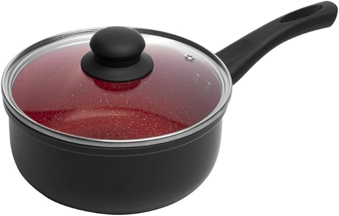 Panela de Indução com Tampa de Vidro 16cm Vermelha Alumínio com Revestimento Cerâmico!!😎💕
