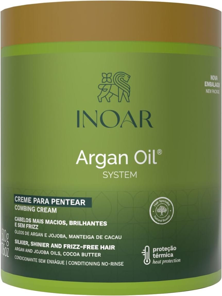 ✅Inoar, Argan Oil, Creme para Pentear Finalizador, Hidratação e Antifrizz, Óleo de Argan, Jojoba e Manteiga de Cacau, Para Todos os Tipos de Cabelos, 500gr!!😎💕