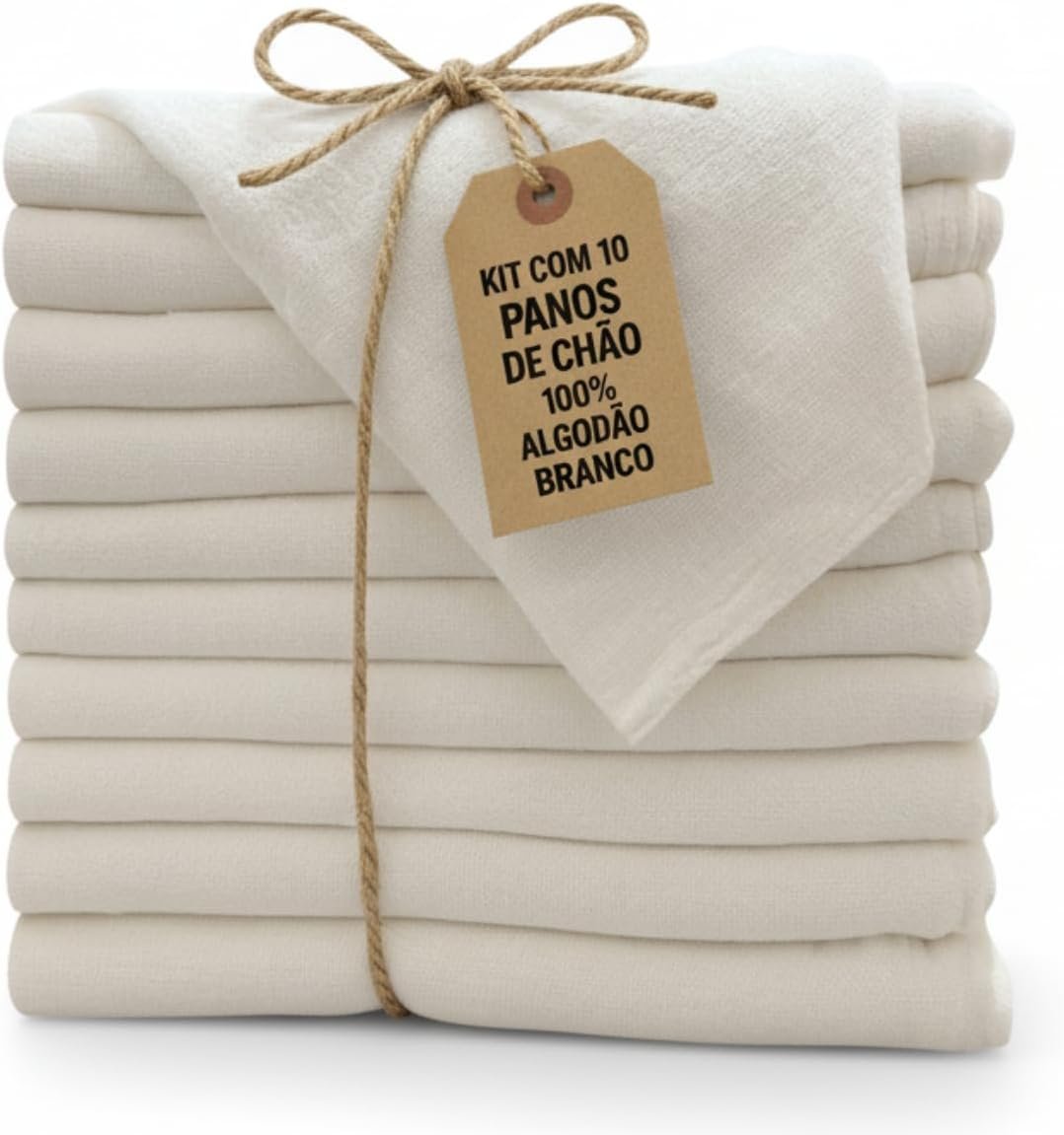 Pano De Chão Branco Grande Grosso 45×65 Kit Com 10 Absorvente Limpeza Pesada e Faxina!!😎💕