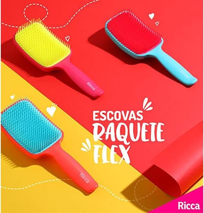 ✅Ricca Escova Raquete Flex Blue, Desembaraça sem quebrar, para todos os tipos de cabelo, 1 unidade!!😎💕