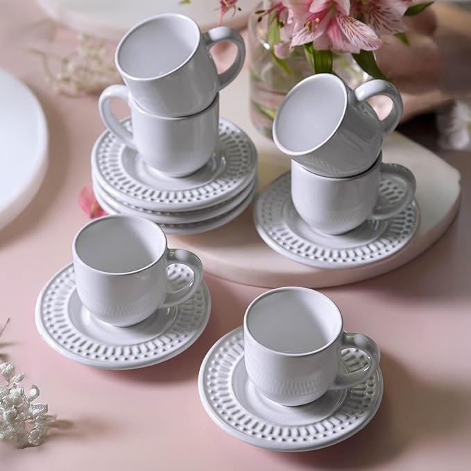 ✅Porto Brasil Conjunto com 6 Xícaras de Café com Pires Roma Branco!!😎💕