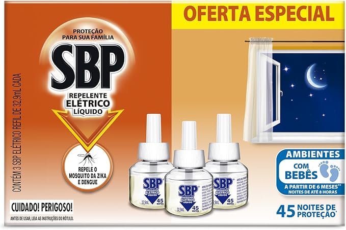 ✅Repelente Líquido Elétrico SBP Refil – Caixa c/ 3 Unidades 32,9ml cada!!😎💕
