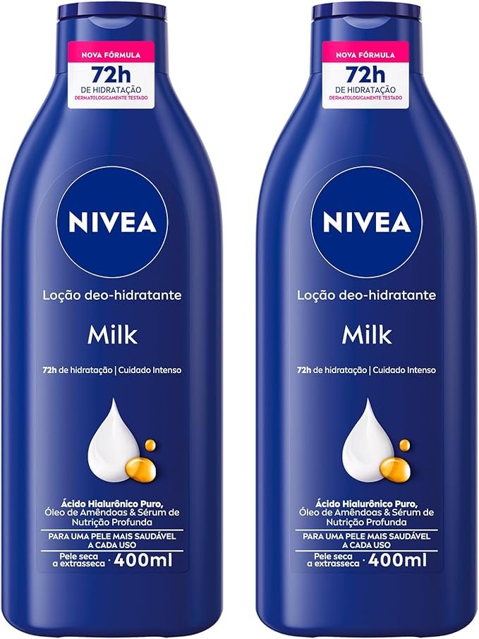 ✅NIVEA Kit Loção Hidratante Milk Pele Seca a Extrasseca 400ml (2 unidades)!!😎💕