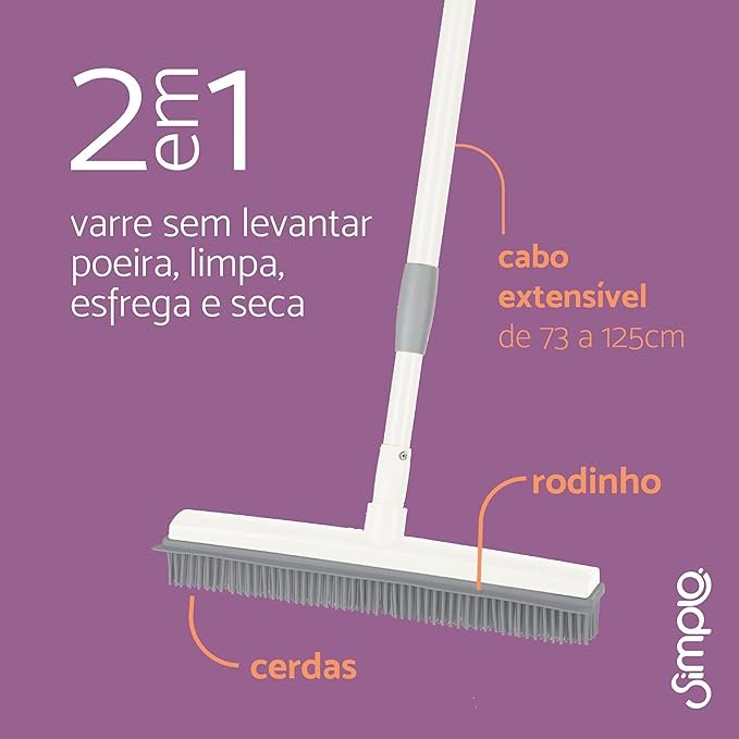 Vassoura Emborrachada com Rodo Multiuso 2 em 1 Varre, Seca e Tira Pelos de Carpetes e Tapetes Limpa Pisos e Vidros!!😎💕