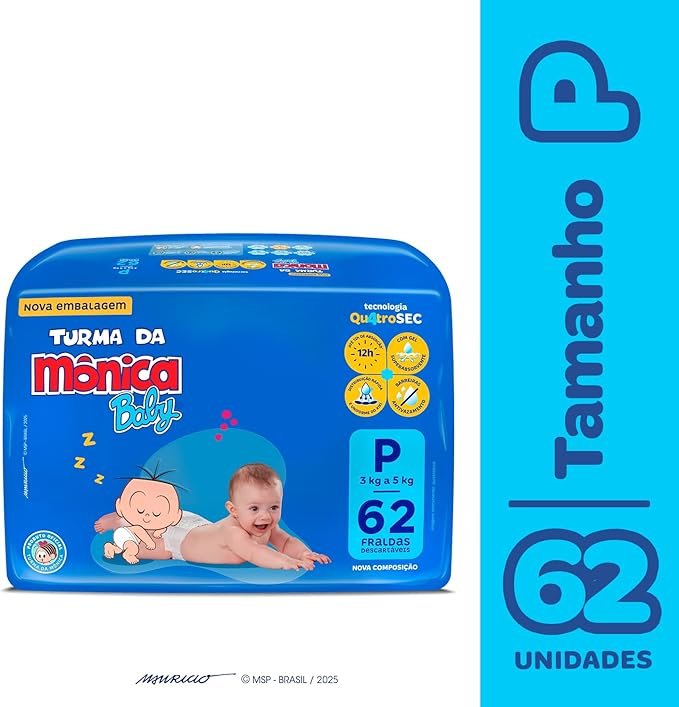 Fralda Turma da Mônica Baby Mega P 62 Unidades!!😎💕