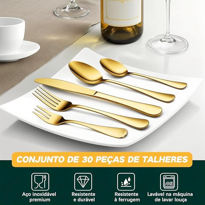 Conjunto de Talheres 30 Peças Aço Inoxidável Premium!!😎💕