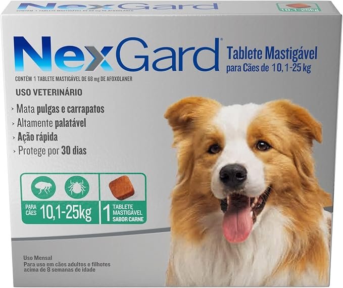 NexGard Antipulgas e Carrapatos para Cães de 10,1 a 25kg – 1 tablete!!😎💕
