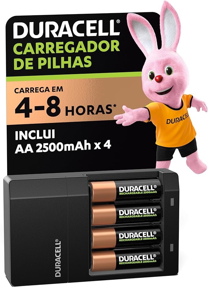 Duracell Carregador de Pilhas Recarregáveis AA e AAA Com 4 Pilhas AA Inclusas Bivolt!!😎💕