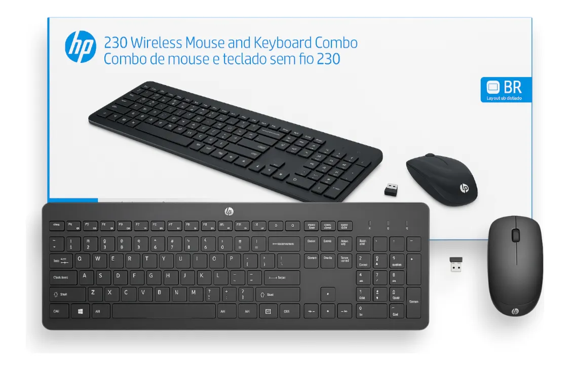 ✅Combo de Teclado e Mouse Ergonômico Sem Fio HP 230!!😎💕