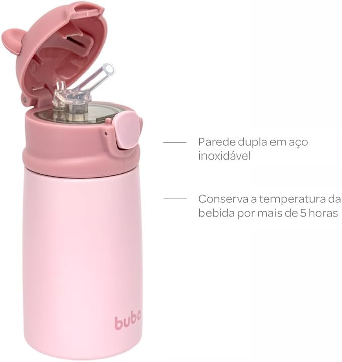 ✅Buba, Copo Térmico Parede Dupla Ursinho Rosa!!😎💕