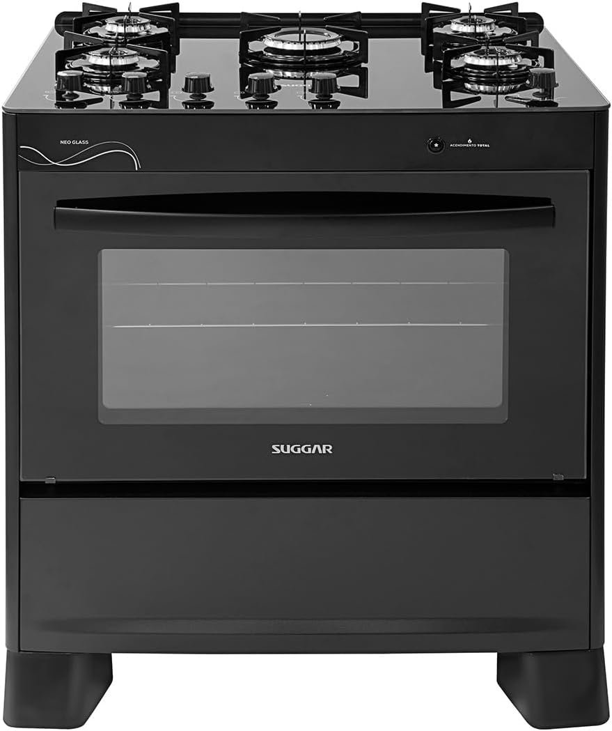 ✅SUGGAR FOGÃO NEO GLASS PRETO MESA DE VIDRO 5 BOCAS TREMPE 6 APOIOS ACENDIMENTO AUTOMÁTICO FGVNG510PT!!😎💕