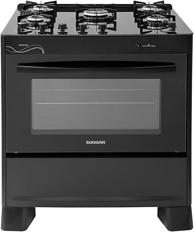 SUGGAR FOGÃO NEO GLASS PRETO MESA DE VIDRO 5 BOCAS TREMPE 6 APOIOS ACENDIMENTO AUTOMÁTICO FGVNG510PT!!😎💕