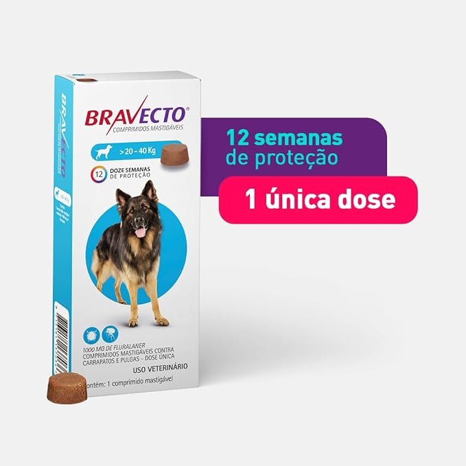 1000mg Comprimido Mastigável Antipulgas e Carrapatos para Cães de 20 a 40kg – 1 Comprimido!!😎💕
