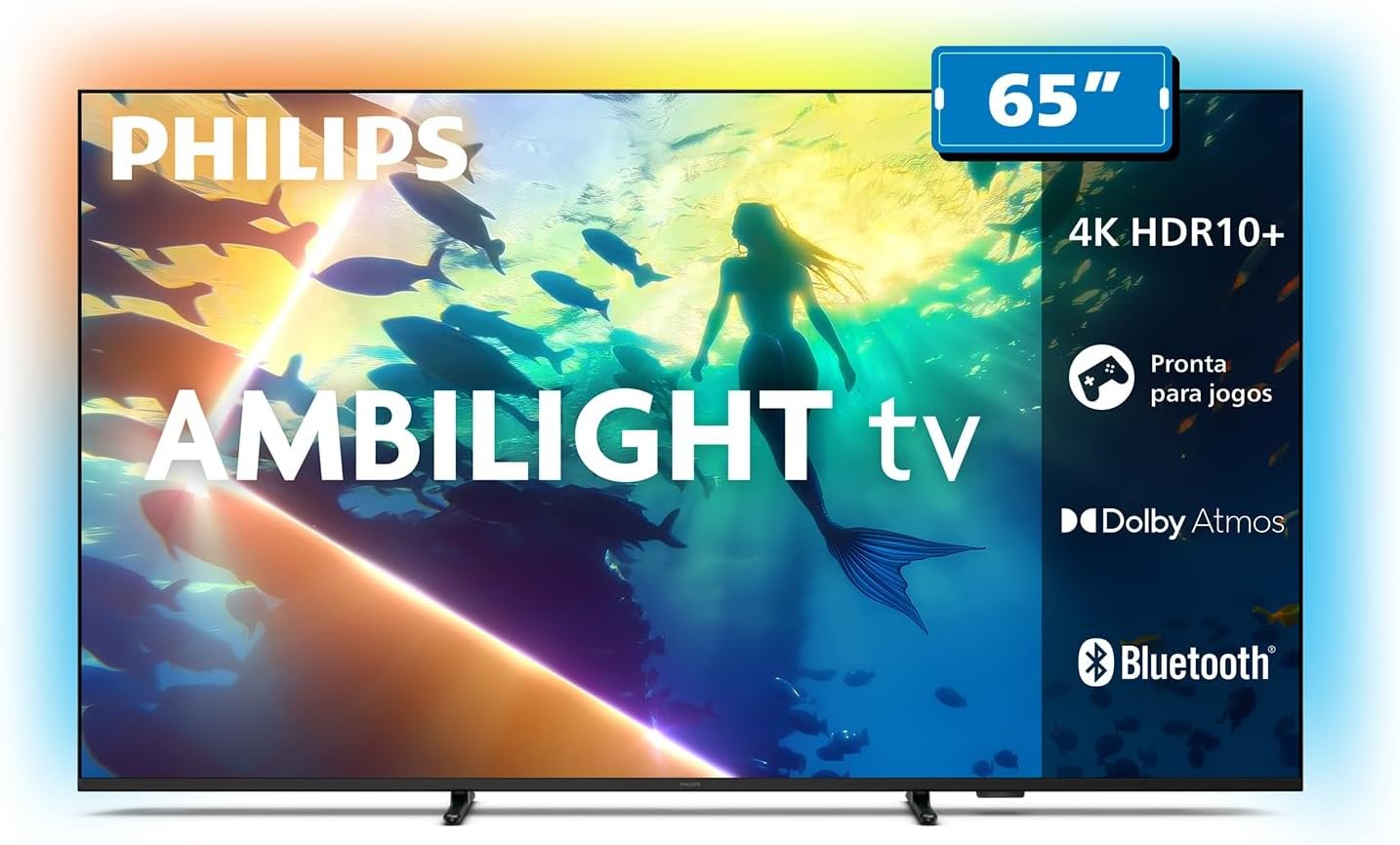 Smart TV Ambilight 65″ 4K, Titan OS, 65PUG8100/78, Comando de Voz, HDR10+/Dolby Atmos, VRR/ALLM, Bluetoot!!😎💕