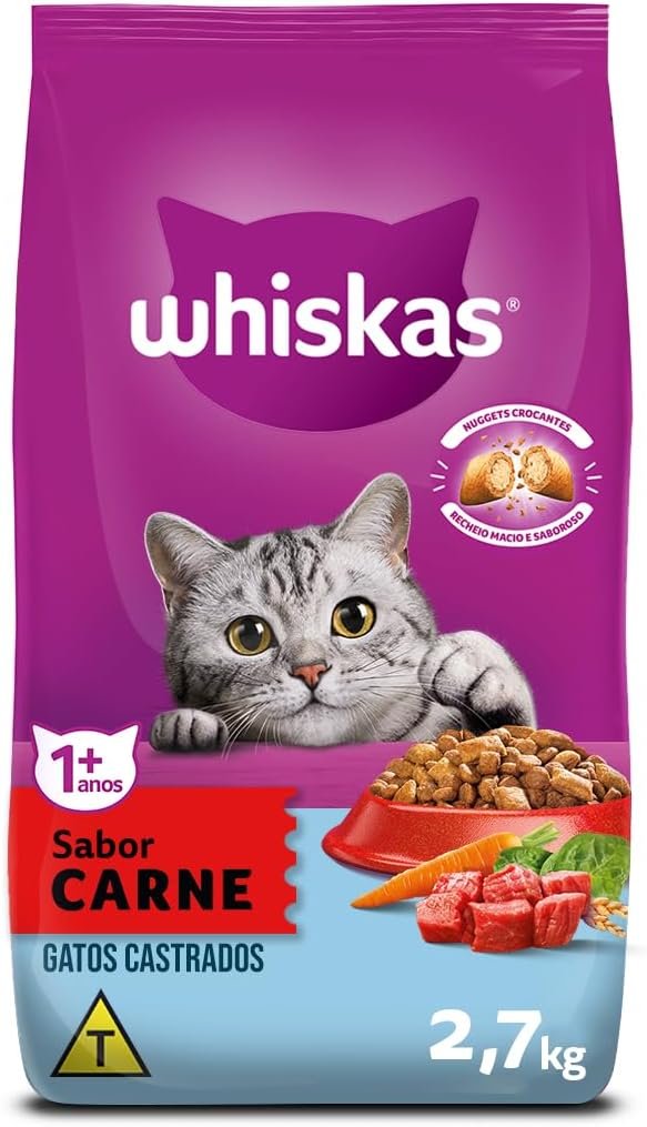 WHISKAS Ração Carne Gatos Adultos Castrados 2,7 kg!!😎💕