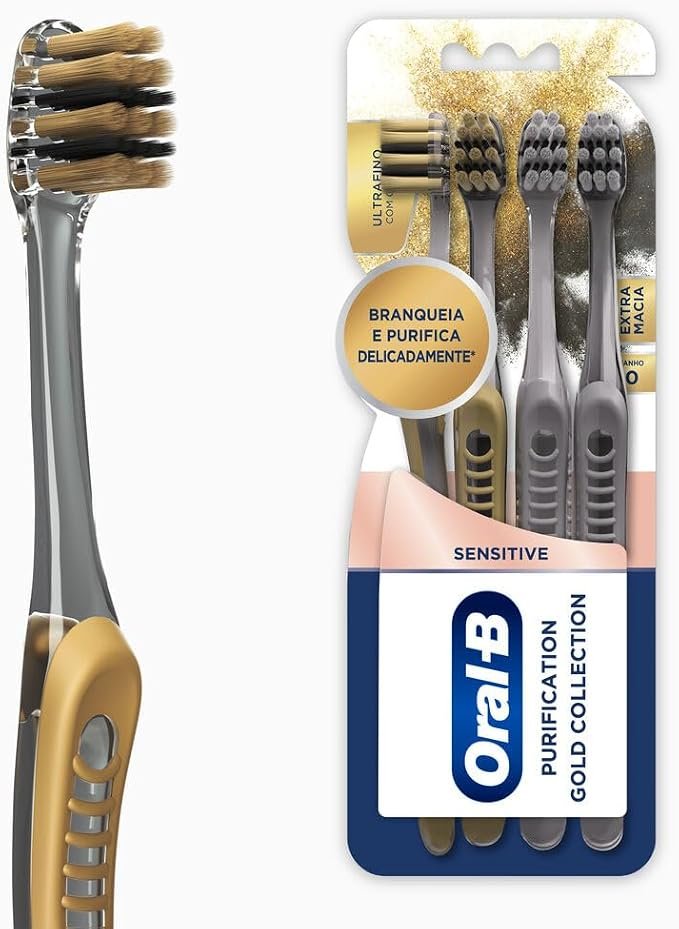 ✅Oral-b Escova De Dente Sensitive Purification Gold Extra Macia 4 Unidades!!😎💕