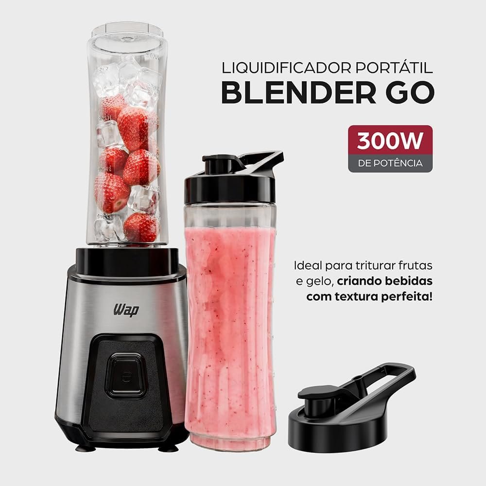 ✅WAP Mini Liquidificador Portátil Blender Go 300W Com 2 Copos Squeeze Tampa e Alça 127V!!😎💕