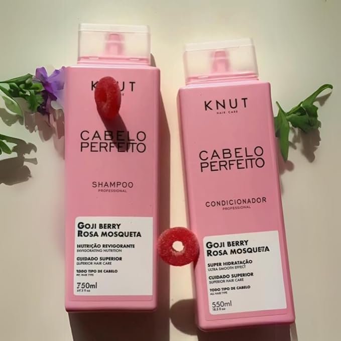 Cabelo Perfeito Kit | Shampoo + Condicionador (750 ml + 550 ml) – Rosa Mosqueta + Goji Berry, nutrição & brilho para fios danificados!!😎💕