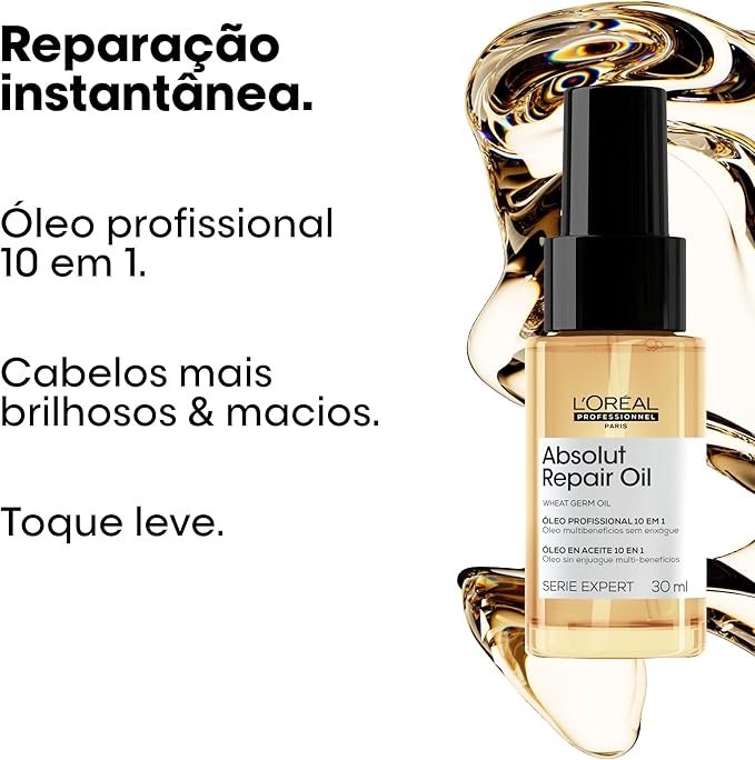 Óleo 10 em 1 Absolut Repair | Multi-benefícios para cabelos secos e danificados | Repara e Promove Brilho | Com Gold Quinoa e Proteínas!!😎💕
