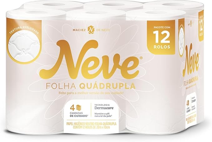 Neve Papel Higiênico Ultracomfort, Folha Quádrupla, 20m, 12 rolos!!!😎💕