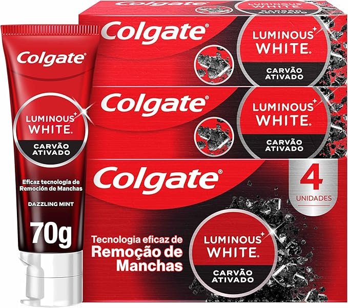 Colgate Creme Dental Clareador Luminous White Carvão Ativado 4x70g | Kit 4 unidades, Anticárie, Remove Manchas!!😎💕