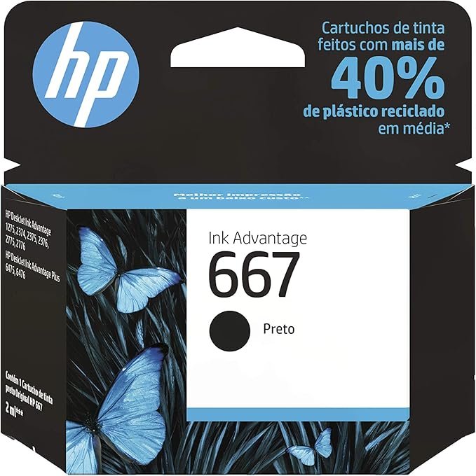 Cartucho de tinta HP 667 Preto Original (3YM79AB) Para Impressora Deskjet 2376, 2776, 6476, 5076, 5276!!😎💕