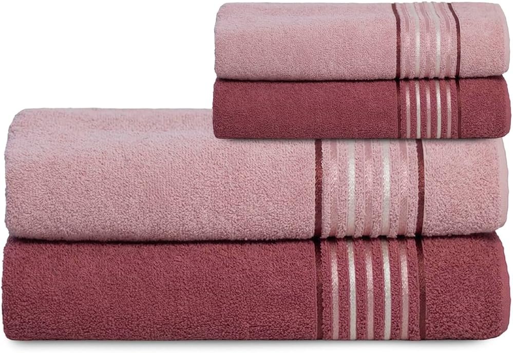 Jogo de Banho 4 peças – Banhão – 2 de rosto e 2 Vitta Plus Select 400g/m² Rosa Escuro com Rosa Claro Camesa!!😎💕