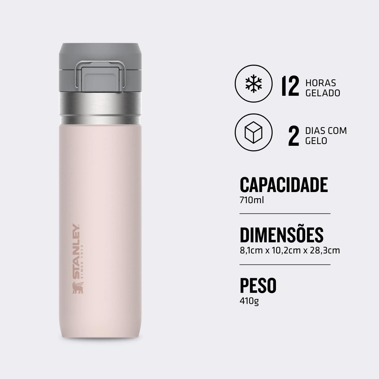 ✅Stanley Garrafa Térmica Quick Flip Rose Quartz 710ml!!😎💕